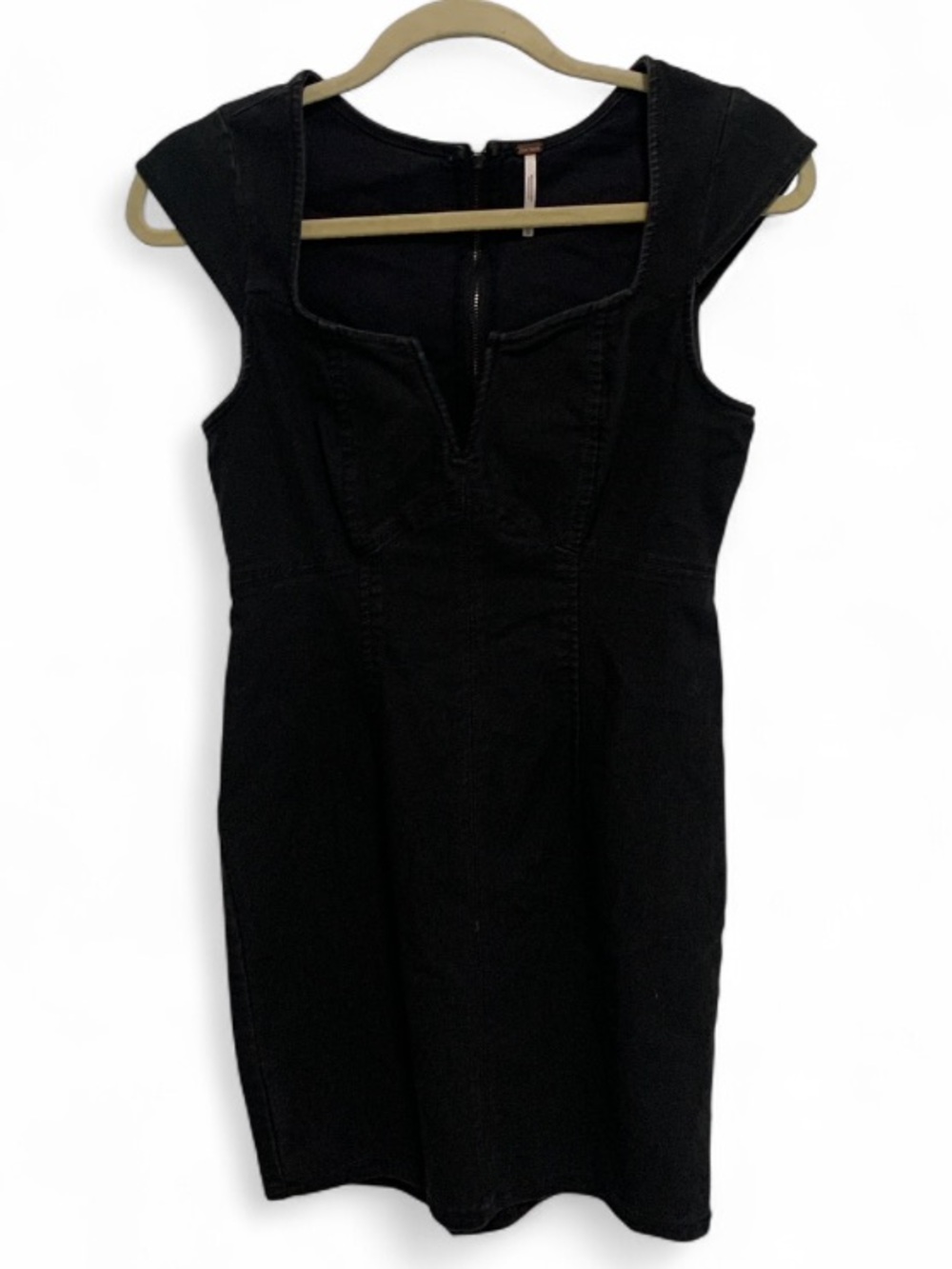 Free People Lia Black Cap-Sleeve Denim Mini Dress